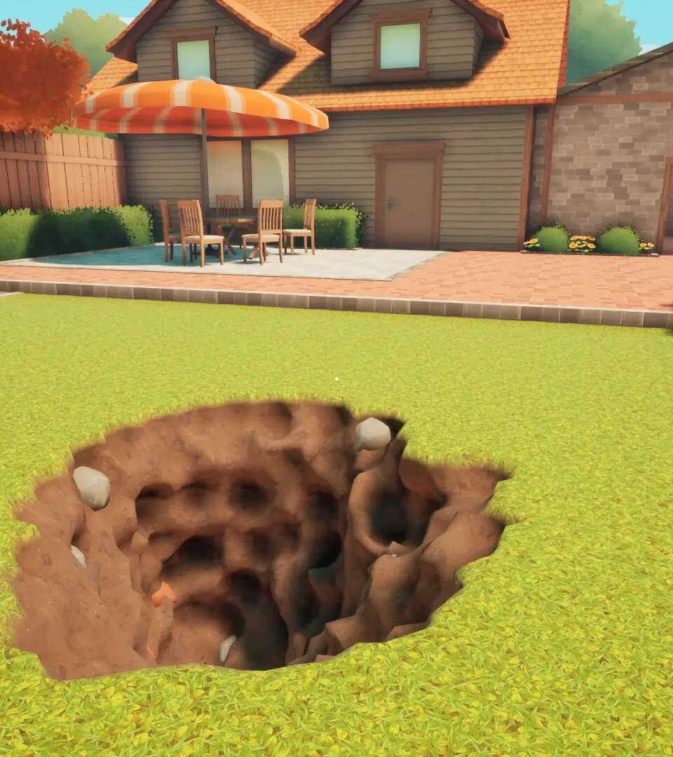 A Game About Digging A Hole screenshot showing Stone Blocks and Copper Ore veins.